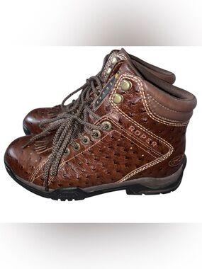 Women’s Roper Ostrich Leather Kiltie lace up work Boot 8